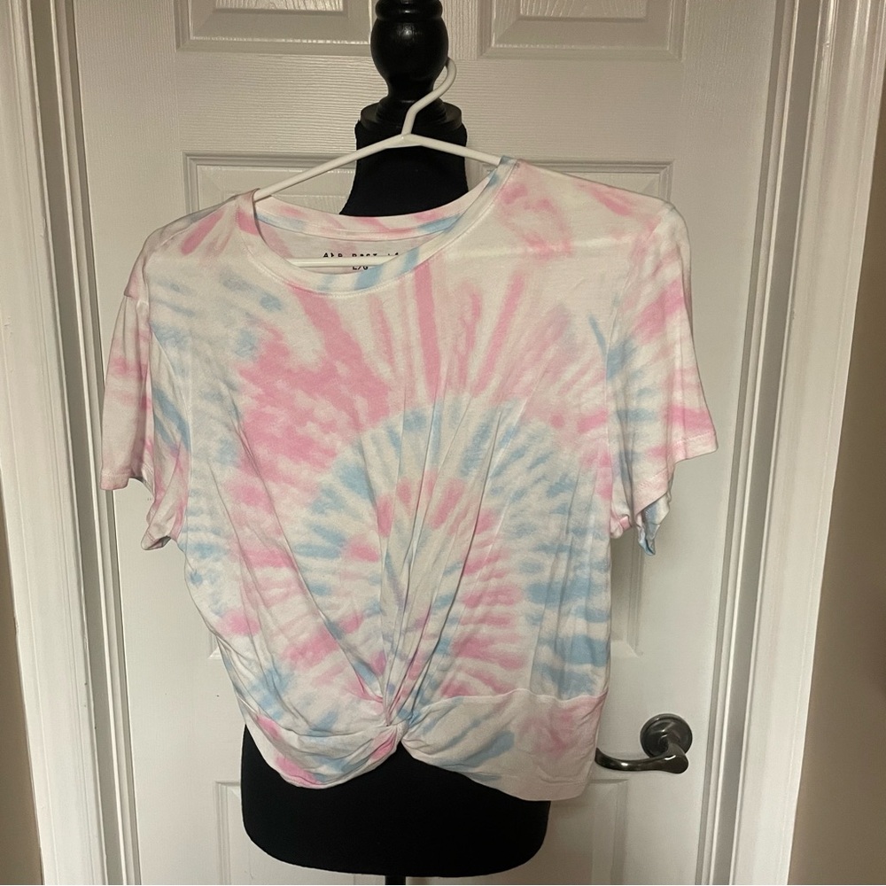 Aeropostale Pink and Green Tie Front Short Sleeve Tee